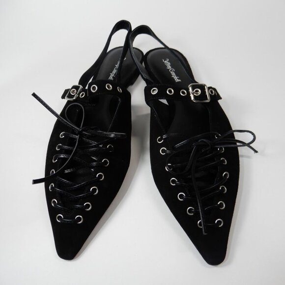 Jeffrey Campbell Geralt Pointed Toe Slingback Corset Flats 8.5 Black Suede NEW - Picture 5 of 12